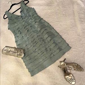 Adrianna Papell Gray Blue Shutter Tier Cocktail Dress, Woman Sz 16